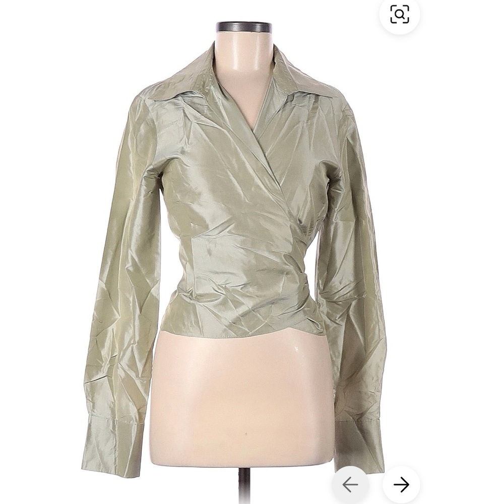 Chetta B 100% Silk Olive Green Wrap Top
